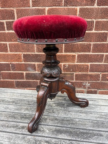 Antique adjustable piano stool - adjustable,