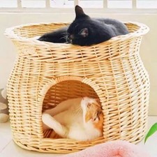 Rattan Willow Wooden Woven Pet Calming Bed Dog Cat Animal Nesting Basket House