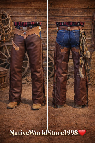 Western brown leather chaps - brown,
