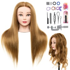 22-24 inch 60% Real Human Hair Training Head Hairdressing Mannequin Doll&Clamp