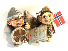 2 Original Kongle Souvenir Troll Norway Whimsical Princess and Viking Figurines