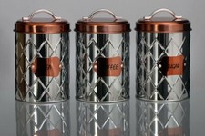 Retro Vintage Copper Tea Coffee Sugar Storage Jars Canisters Set Air Tight Lid