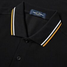 FRED PERRY TWIN TIPPED SHIRT POLO SHIRT M3600 J74 BLACK/WHITE/GOLD NEW WITH TAGS