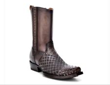 Cuadra Grey Casual Cowboy Sqare Toe Zip Leather Ankle Boots For Men