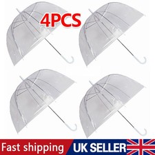 4Pcs Clear Dome Umbrella Wedding Rain Transparent Parasol Handle Waterproof