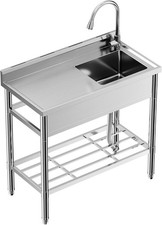 Stainless Steel Utility Sink Single Bowl w/ Cold Hot Pipe Commercial Kitchen