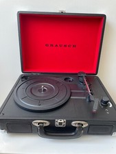 Grausch Vintage Style Record Player Briefcase Turntable Vinyl Black & Red