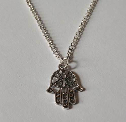 Silver hamsa hand necklace - hand,