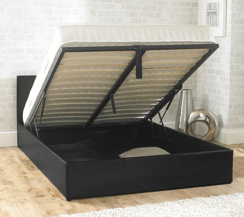 Black leather ottoman bed - ottoman,
