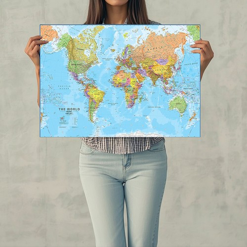 Large world map print art - world,