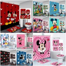 Mickey Mouse 3D Waterproof Shower Curtain Bathroom Mat Rug Toilet Cover Mat Gift
