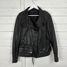 ZARA 100% Leather Jacket Womens Size Medium Black Biker Coat Casual Neutral