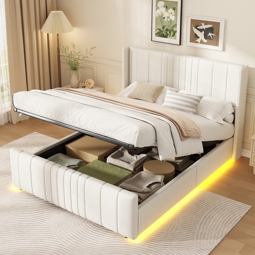 Ottoman bed double beige - beige, plush