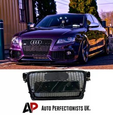Audi RS4 Style A4 S4 B8 Front Main Grille Gloss Black Honeycomb Mesh Grill 08-12