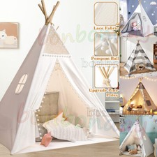 Large Kid Play Tent Canvas Teepee Indian Wood Child Wigwam In&Outdoor Play House