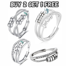 Anti Anxiety Fidget Spinning Ring 925 Sterling Silver Spinner Zircon Rings