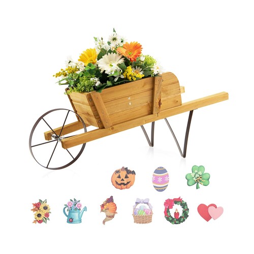 Wooden wagon planter - wooden,