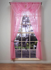 Plain Voile Curtain Panel and Swags Set - Huge Range Of Colours - Free Postage