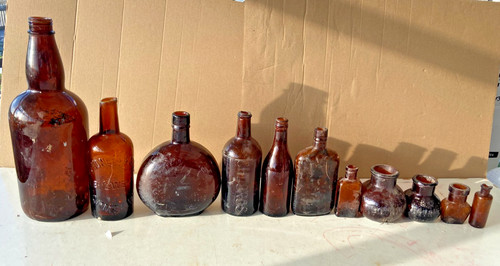 Job lot old brown glass - old,