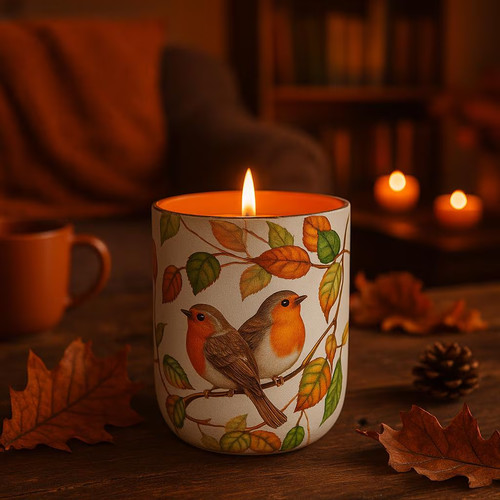 Autumn candle holder - ,, robin