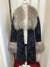 Vintage 90s Y2K Denim Penny Lane Afghan Coat M Hippy Boho Festival Grunge Retro