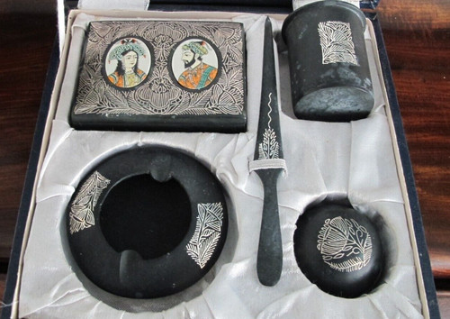 Vintage bidriware desk set - bidriware,