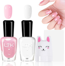 French Manicure Nail Polish Kit, Jelly Pink White Nail Varnish Set, Long Lasting