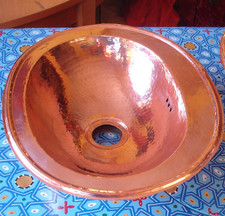 Moroccan hand hammered COPPER oval shallow sink wash basin W35 x 28cm
