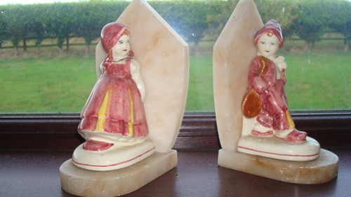 Vintage ceramic bookends girl - bookends,