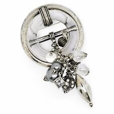 Vintage 1980's Ermani Bulatti silver tone large round dangling statement brooch