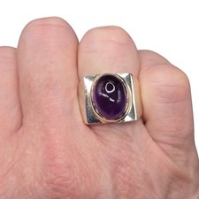 Vintage Sterling Silver Amethyst Cabochon Statement Ring Size 6.25 11g
