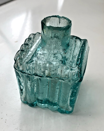 Antique teal glass inkwell - antique,