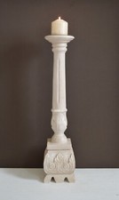 Vintage Carved Beige Acanthus Leaves Floor Candle Holder, Hand Painted Hessian