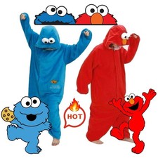 KIDS Unisex Sesame street Cookie Monster&Elmo costume pajamas Flannel Outfit2026