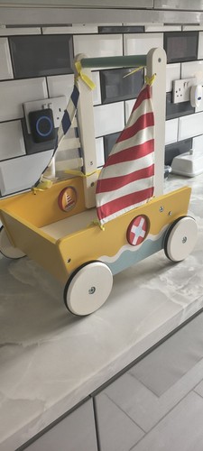 Yellow wooden boat baby walker - yellow,