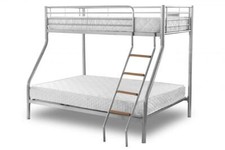 SILVER METAL ALEXA TRIPLE SLEEPER BUNK BED SPRUNG FLEX MEMORY FOAM MATTRESS