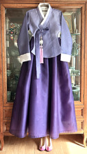 M Modern Traditional Korean Dangui Hanbok Dress-Violet Top & Deep Purple Skirt