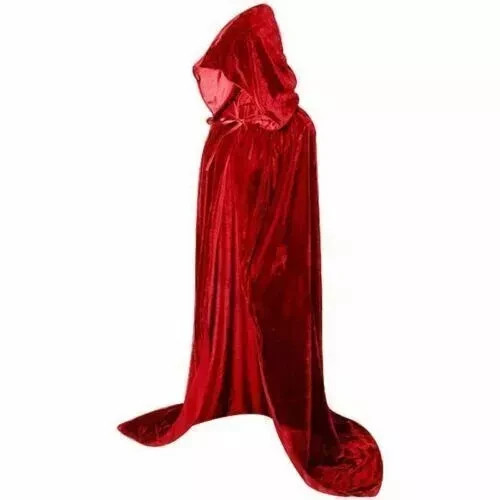Red velvet hooded cloak cape - velvet,