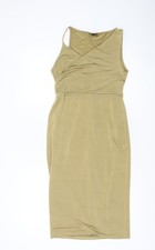 Topshop Petite Women’s Beige Bodycon Midi Dress Size 8 Sleeveless V-Neck