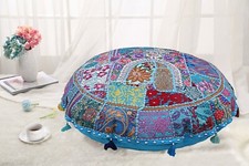 32 in Blue Round Bohemian Yoga Floor Cushion Patchwork Vintage Floor Pillow Case