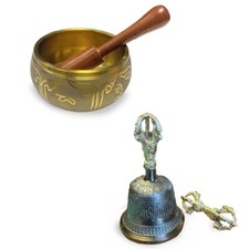 Antique Tibetan Buddhist Temple Bell Dorjee Singing Bowl Meditation Vajra GongUK