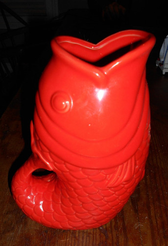 Ceramic gluggle jug red koi - gluggle,