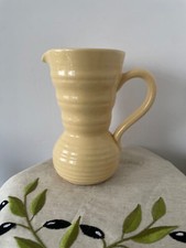 Vintage Lovatts Yellow Ribbed Stoneware Art Deco Medium Jug Vase pitcher Cottage
