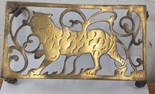  Brass trivet stand with strolling Tiger c1880