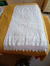 Vintage 50s White Cotton Sideboard Runner with End Panels Lovely 26.5" x 48" VGC