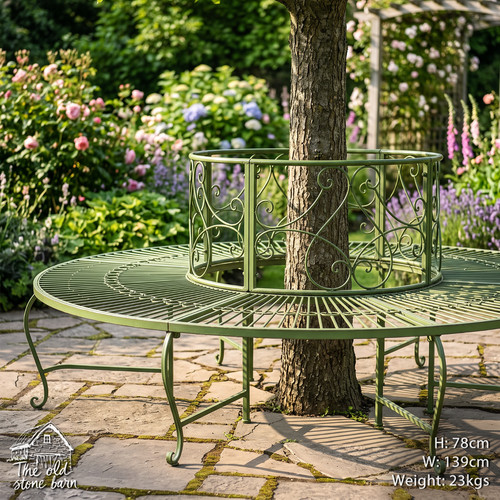 Tree bench green large rustic - large,