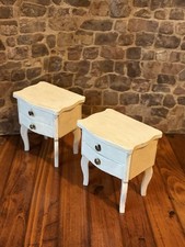 Dolls House 1/16 Scale Miniature Lundby White Wooden Pair Of Bedside Tables 