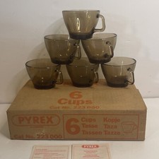 Vintage Corning Pyrex Cups X 6 In Original Box 1970s Brown Smokey Props Movies
