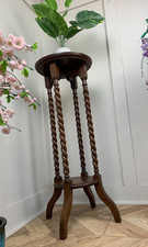 VINTAGE ANTIQUE VICTORIAN STYLE OAK BARLEY TWIST PLANT STAND JARDINIERE 39" HIGH