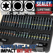 SEALEY Impact Hex Torx Spline Bit Socket Set 3/8" 1/2" Adapter Long Short Reach